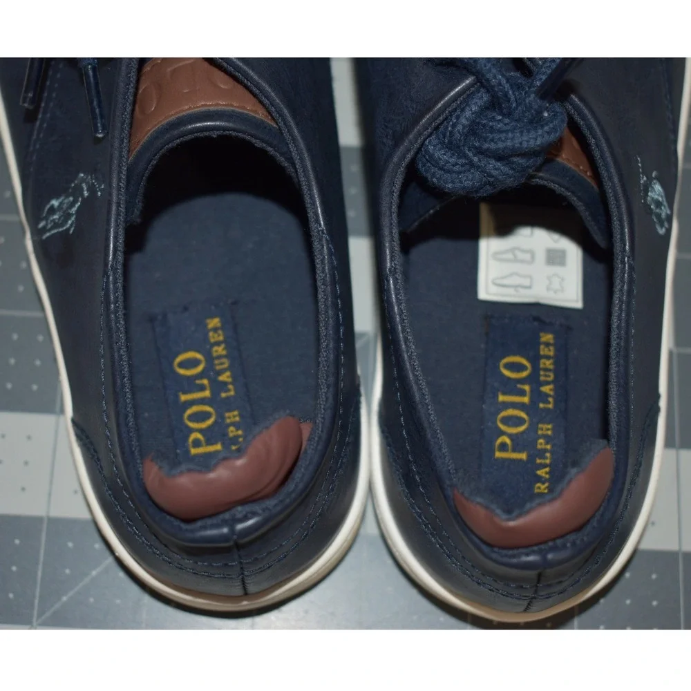 Polo Ralph Lauren Thurston Navy Blue Faux Leather Sneakers Kids 5 RF101478
